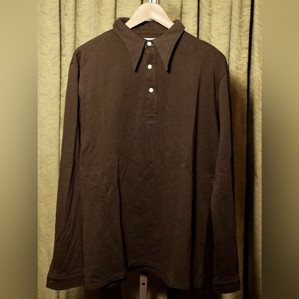 Simon James Cathcart London Brown Spearpoint Dagger Collar Polo Sweater, Sz 16 M
